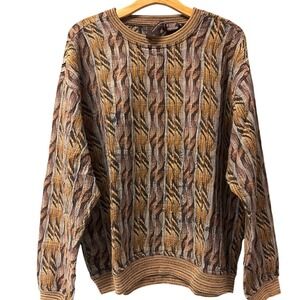 Jhane Barnes Mens Abstract Textured Knit Sweater Pullover Brown Gray XL